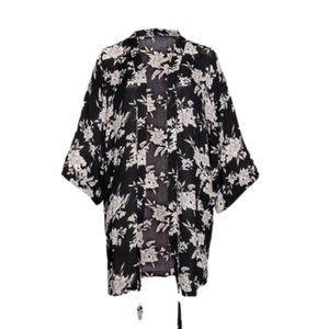 Spiritual Gangster Women's Black/Grey/White Floral Print MAYA Kimono, One Size